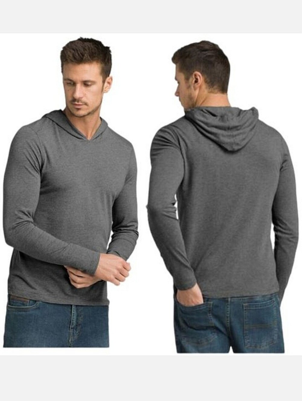 Prana Long Sleeve Shirt Hoodie Heather Charcoal Grey | Men's Size L - Picture 1 of 9